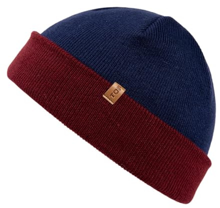 TOP-EX 80% Merino Wool Fisherman Beanie Hat for Men & Women, Warm Winter Wool Hats, Unisex Winter Cap Trawler Knitted Cuffed Hat for Outdoor Running Ski, Navy & Burgundy M/L