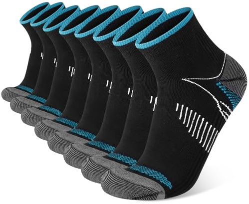 Fefod Calcetines de Cortos Hombre Mujer, 8 Pares Deportivos con Soporte el Arco, Calcetines Running Antiampollas para Trabajo, Corriendo y Viajando, S/M(Azul)