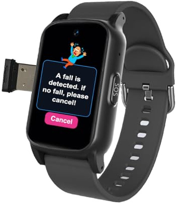 VCYEX Reloj Personas Mayores, con Detección De Caídas Smartwatch, Reloj Localizador GPS con Botón De Llamada De Emergencia SOS, para Demencia/AlzheimerBlack,1.25 * 0.57 * 2.22inch