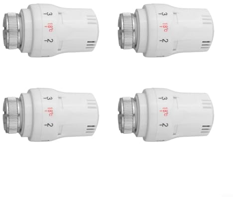 DAZZLEEX Paquete de 4 válvulas termostáticas para radiador con rosca M30 x 1.5, control de temperatura para sistemas de calefacción, cabeza blanca ajustable de 5 niveles