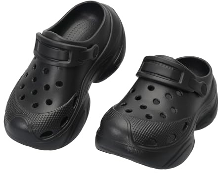JOMIX Zapatillas Zuecos Plataforma Mujer Eva Ligeros 8.5cm Zapatos Acolchados con Aireación Cómodos para Casa, Playa y Uso Diario (Negro,39-40)
