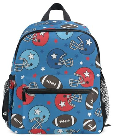 Mnsruu Kids Toddler Backpack American Football Star Helmet, Preschool Kindergarten Bookbag Nursery Travel Bag for Boys Girls