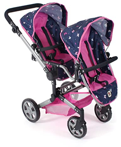 Bayer Chic 2000 Cochecito Muñecas Linus Duo | Carricoche Gemelar de Juguete | Silla gemelar de juguete con manillar ajustable (50-82 cm). Un cochecito de muñecas doble, robusto, estable y plegable.