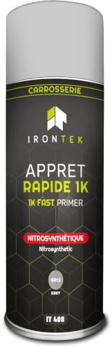 Apprêt Carrosserie 1K Gris Aérosol - IRONTEK - 400 ml | IT408 | Séchage 30 min | Anti-Corrosion | Acier Alu Plastique | Ponçable P600