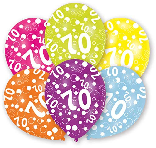 Amscan INT995678 - Latexballons Globaldruck 70, 6 Stück, circa 28 cm, Milestone, Geburtstag, Luftballon
