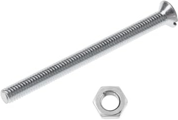 Merriway BH04307 (20 Pcs) Slotted Countersunk Head Machine Screws with Nuts, M4 x 50mm (5/32 inch x 2 inch) Bright Zinc Plated - Pack of 20 Pieces
