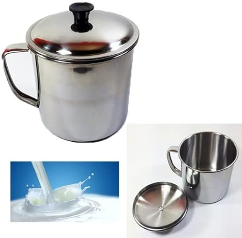 TrAdE Shop Traesio BRICCO BOLLILATTE con Coperchio 10CM Contenitore Latte caffè Acciaio PENTOLINO