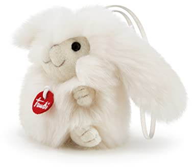 Trudi 29085 Charms Hase Weiß 10 x 9 x 9 cm, Größe XXS, Flauschiger Anhänger aus Plüsch, hochwertiges Stofftier mit weichen Materialien und Satinband, waschbar, Plüschtier zum Sammeln für Kinder