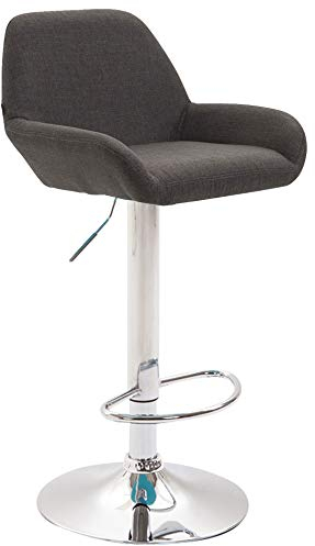 CLP Barhocker Braga Stoffbezug I Höhenverstellbarer Barstuhl Mit Metallgestell I Thekenhocker Mit Integrierter Fußstütze, Farbe:dunkelgrau, Gestell Farbe:Chrom