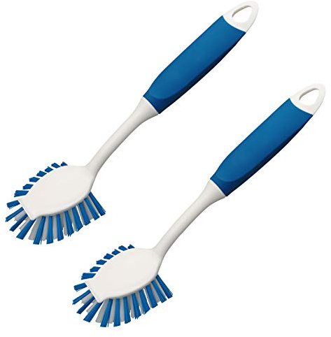 PHYEX 2-Pack Dish Brushes with Scraper, Durable Nylon Bristles Kitchen Scrub Brush, Dish Scrubber with Handle for Pans, Sink, Bathroom
