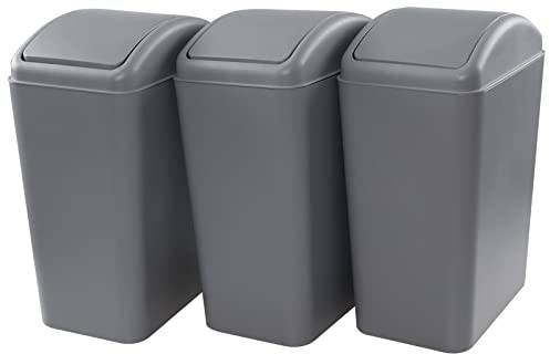 Sosody 3 Pack 4.5 Gallon Plastic Garbage Can with Swing Lid, Swing-top Trash Bin, Gray