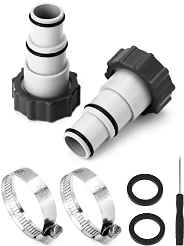 QWORK® Lot de 2 raccord Tuyau Piscine, Adaptateur Tuyau Piscine de 3.8 cm et 3.2 cm, avec Collier pour Connexion filetée, Adaptateur de Pompe pour Kits de Piscine