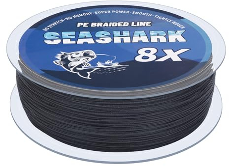 Seashark Geflochtene Angelschnur, verblasst nicht, 8 Stränge, superstarke PE-Angelschnur (schwarz, 9 kg, 0,20 mm-100 m)