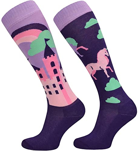 TODO Comodo Chaussettes d'équitation multicolores avec motif STJBW | Chaussettes d'équitation en coton pour femmes, filles et enfants, STJBW 16 - Licorne violette, 35-38