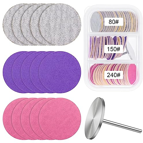Difenni Sanding Paper Discs with Metal Nail Drill Bit Foot Sandpaper Discs 25mm Foot File Sandpaper Discs #80#150#240 Grits for Manicure Pedicure
