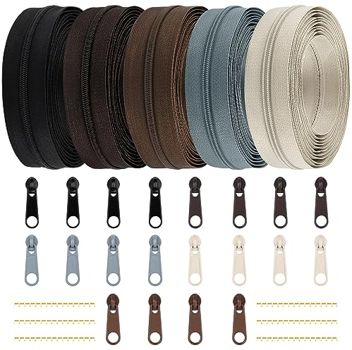 DOITEM 3 mm Reißverschluss 14 Meter Nylon Endlosreißverschluss Set mit Schieber und Zipper - 5 Farben