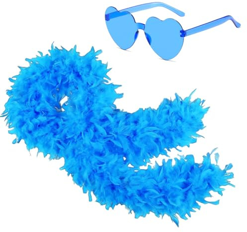 Ceboic Färgglad fjäderboas 2 m fluffig fjäderboa med hjärta utan ram solglasögon, naturlig kalkon fjäderhalsduk, maskeradkläder tillbehör för kvinnor flickor dans bröllop cosplay halloween julfest