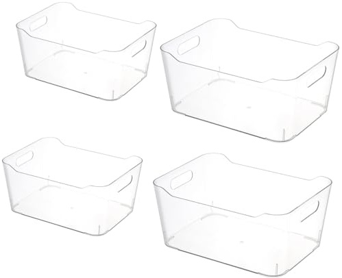 Grace Store 4PCS Storage Organisers Clear Plastic Bathroom Organiser Versatile Kitchen Organiser Tray for Desk, Makeup , Kitchen Pantry Cabinet