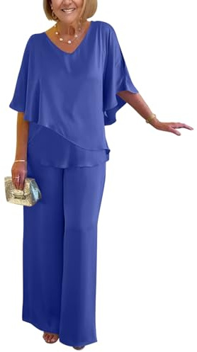shownicer Completo Donna Elegante Tailleur in Raso 2 Pezzi Set Completi di Pantaloni da Cerimonia Due Pezzi Set Taglia Grande Abbigliamento per Business e Matrimoni D Blu XL
