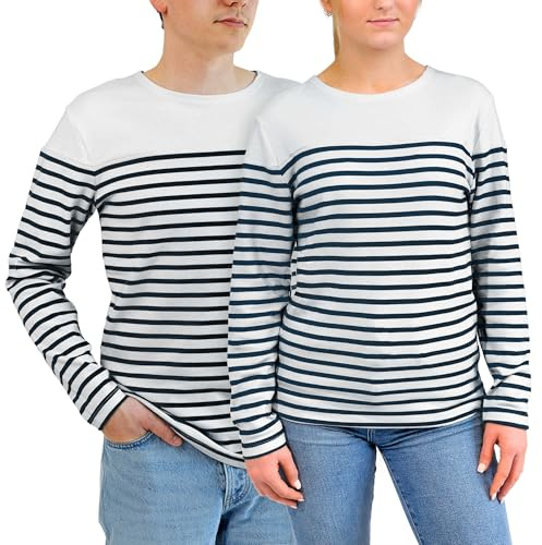 Breizh Ocean - LANESTER sjömanskjorta, långärmad randig T-shirt, tjock i ekologisk bomull - Unisex, herr eller dam - XS till 4XL