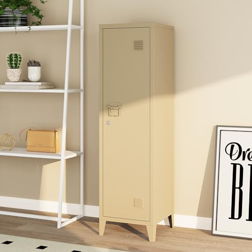 [en.casa] Armadio da Ufficio con Anta e Serratura Mobile in Acciaio per Archivio con 3 Scomparti Armadio da Spogliatoio 137 x 38 x 38 cm color Cammello