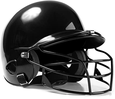 Baseball-Softball-Schlaghelm mit Gesichtsabdeckung, Dual-Density-Schlagabsorptionsschaum, Hochschlagfester ABS-Schalenhelm Jugendliche und Erwachsene (Schwarz)
