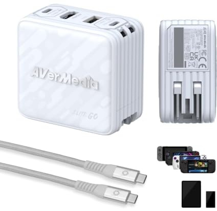 AVerMedia Carte de capture pour streaming, 1080p60 HDMI, chargeur portable pour Nintendo Switch, hub USB C GaN à charge rapide 100 W, station d'accueil TV avec HDMI 4K60, compatible avec iPhone, iPad,