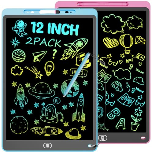 Electight 12 Inch Drawing Tablet for Kids, 2 Packs Colorful LCD Writing Board Toys for Boys Girls, Erasable Drawing Board Learning Educational Gifts for 3 4 5 6 7 Years Old Toddlers Birthday Christma