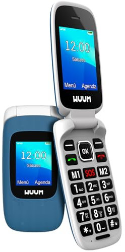 WUUM CLAP – Klapp-Handy mit Zwei Displays | Große Tasten und Ziffern | 2 Direktspeicher und SOS-Taste | Bluetooth | Großer 800mAh Akku | USB-C | Blau