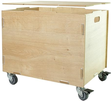 clipfritz - Baule con ruote - MDF - 33x45,5x34,5 cm + ruote da 6 cm - Baule giochi - Porta Giocattoli contenitori per bambini - Cesta, Contenitores, Scatola legno portaoggetti grande con coperchio