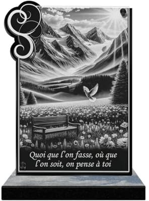 Eternel - Plaque Funéraire Personnalisée Cadre Ornements - Nature Colombe, Oiseaux, Paysage - Texte Personnalisable, Plaque Funéraire Gravée au Laser, Hommage, Plaque Mortuaire, Cimetière, Enterrement