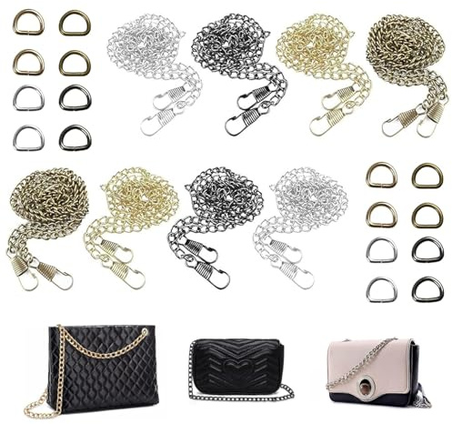 Yuaiosn 8 Piezas Cadena para Bolso, DIY Cadenas para Bolsos, 120 cm con 16 anillas en D para bolso bandolera, Cartera(oro/plata/bronce/color arma)