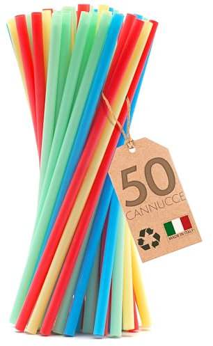 TAP - Cannucce Colorate Dritte - Cannucce Riutilizzabili 21cm x 7mm - Cannucce Cocktail, Bar e Feste - Cannucce Made in Italy (50)