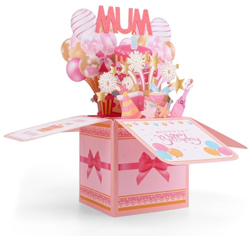 lasuroa Tarjeta Emergente de Feliz Cumpleaños para Mamá, Caja Regalo con Sobre y Fuegos Artificiales Tarjetas Cumpleaños Pensativas Tarjeta de Regalo Emergente Creativa para Mujeres y Mamás
