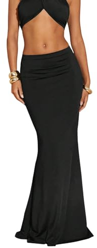GORGLITTER Jupe longue élégante pour femme - Taille élastique - Jupe longue moulante - Jupe moulante avec ourlet en queue de poisson, Noir , L