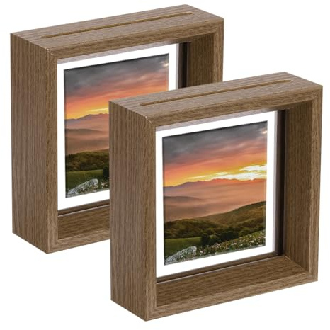 QUARKZMAN 2 st flytande ram, 4 x 4 tum naturliga träfotoramar för pressade blommor väggram eller fotosamling, valnöt