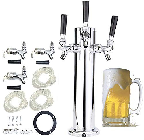 Distributeur de bière triple robinet en acier inoxydable pour tour de bière - Système de tirage de pub à domicile avec robinets de 7,6 cm, 360 x 760 mm, comprend un tuyau pour brassage maison, parfait