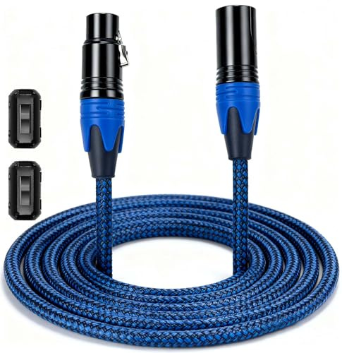 Flying Leaves Professional 6FT XLR Male to Female Microphone Cable, Dual Shielded Studio Mic Cord - Oxygen-Free Copper for Podcasting/Live Streams/Stage, Blue Nylon Braided