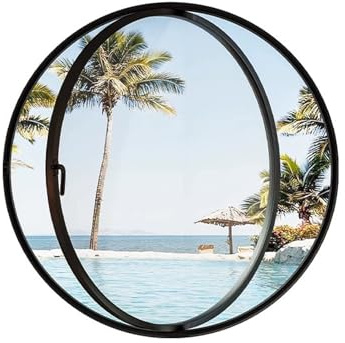 Finestra a oblò Rotonda a Filo Finestra A Battente Girevole 40 50 60 70 80 100cm Vetro Temperato Incorporato con Maniglie Per Bagno Seminterrato Cucina Soggiorno(Black,Transparent glass,70cm)