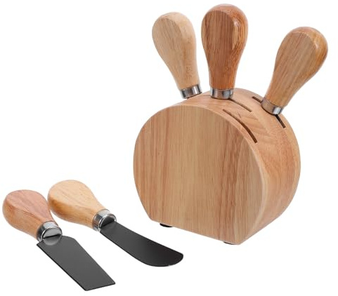 TOYANDONA Set Coltelli per Formaggio con Ceppo in Legno, Coltelli da Burro in Acciaio Inox e Utensili per Salumi, Accessori da Cucina per Tagliere e Servizio Formaggi, per Picnic e