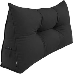 POKAR Cojín de Respaldo 70x50x20 cm | Almohada de Lectura para Cama y Sofá | Cojín en Cuña con Apoyo para Espalda | Cojín Lumbar con Bolsillos Laterales Prácticos | Certificado Öko Tex | Negro