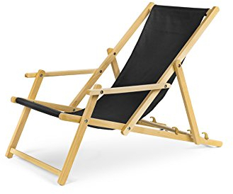IMPWOOD Gartenliege Strandliege mit Armauflagen und Absicherungssystem Liegestuhl aus Buchenholz klappbar Holz-Liegestuhl schwarz