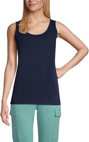 Lands' End Women's Cotton Vest Top | 100% Cotton Interlock, Wide Straps, Modest Armholes, Prewashed, Mid-Hip Length, Layering, Petite and Plus