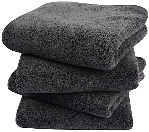 KinHwa 4er Pack Mikrofaser Handtuch, Mikrofaser Handtuch Haare, Flauschiges Mikrofaser Badetuch, Microfaser Handtücher für die Haare,Weich &Saugstark Duschtücher 40x76cm, Dunkelgrau