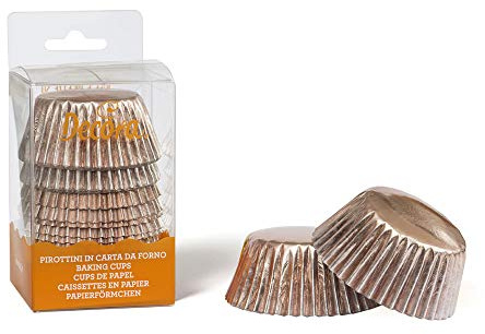 DECORA, 0339795 Pirottini Rose Gold, Comodissimi Pirottini per Cuocere, Presentare e Regalare Muffin, Resistono fino a 180°, In comodo Blister