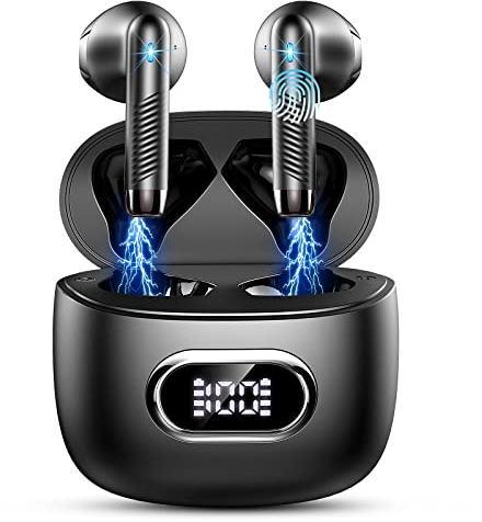 Drsaec Auriculares Inalámbricos Bluetooth 5.3 con HD Mic, 2022 Nueva HiFi Estéreo, Cascos In-Ear, IP7 Impermeable 42H Cancelación de Ruido, Pantalla LED, USB-C