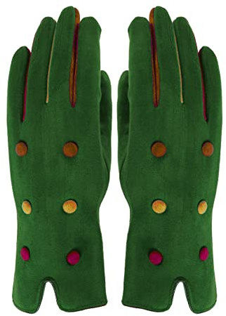 TEXTURE Ladies Womens Lagenlook Multicolour Button Detail Suede Effect Touch Screen Winter Gloves (Emerald Green)