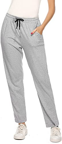 Pantalons pour Femme Coton Pantalon Décontracté de Survêtement Jogging Fitness Sport Training Yoga, Sweatpants Ladies Joggers d'été et d'hiver (Gris Clair, XXL)