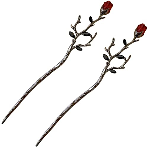 Lurrose 2 Stücke Metall Haarstab Vintage Blumen Haarstäbchen Chinesischer Haar Sticks Haarnadel Retro Haarstock Haarstift Haarschmuck Kopfschmuck für Mädchen Frauen DIY Haar Zubehör