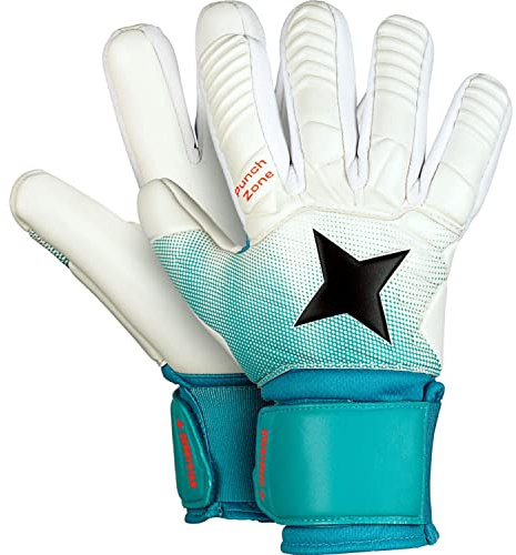 Derbystar Gants de Gardien de But Classico pour garçon, Blanc/Turquoise/Noir, Taille 5